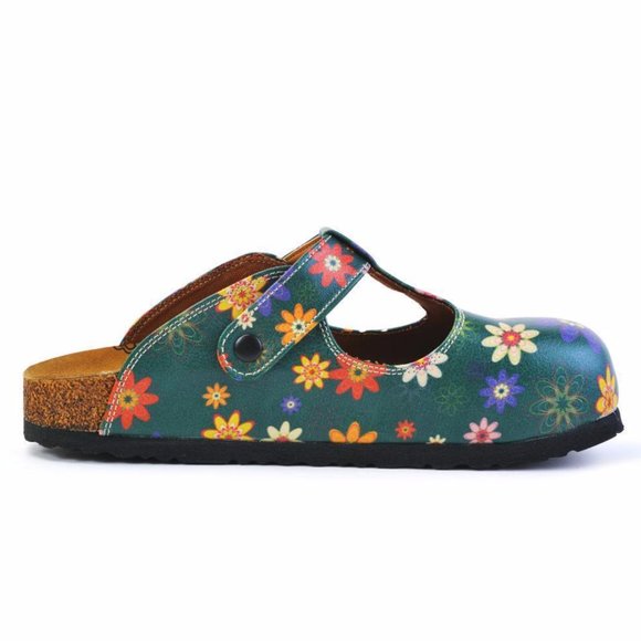 SOLD OUT - Goby Shoes - Floral Orange Red Blue Pink Daisy Clogs - Picture 4 of 6